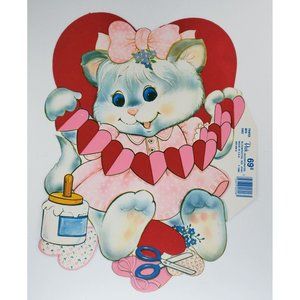 Vintage Peck Valentine's Day Die Cut Cat Decoration Flocked 1984 Cutout